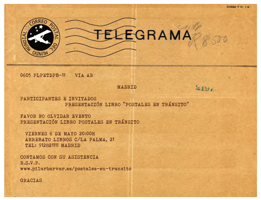 Telegrama recordatorio presentación libro Postales en Tránsito